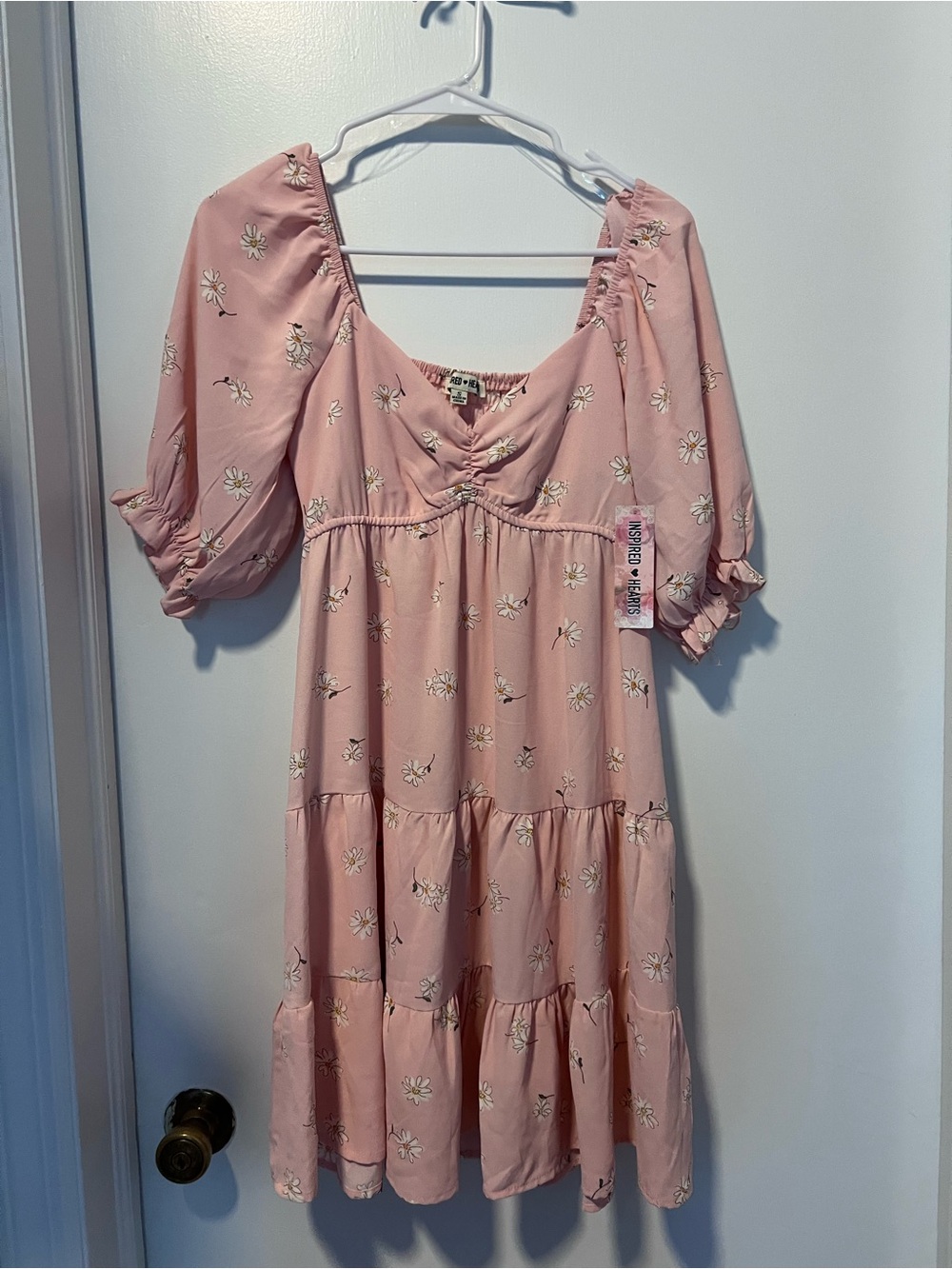 Inspire Pink Floral Tiered Dress with Puff Sleeves